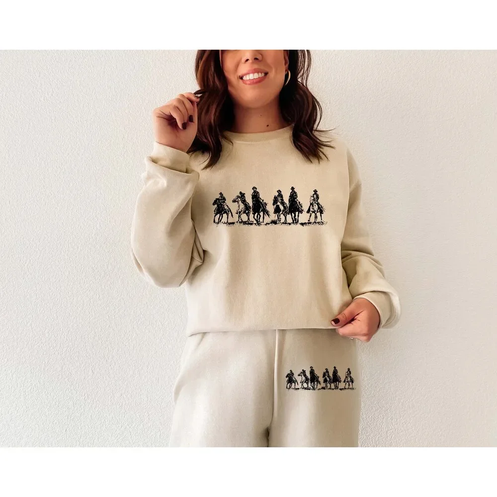 Western Cowboys SWEATSUIT SET Handmade Graphic Tee - Picture 1 of 4